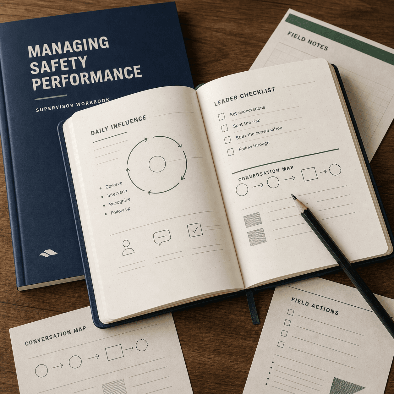 Open Managing Safety Performance notebook with workshop notes